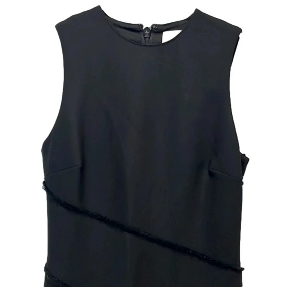 Cinq a sept black dress asymmetrical hem fringe feature sleeveless lined classic - Picture 2 of 13